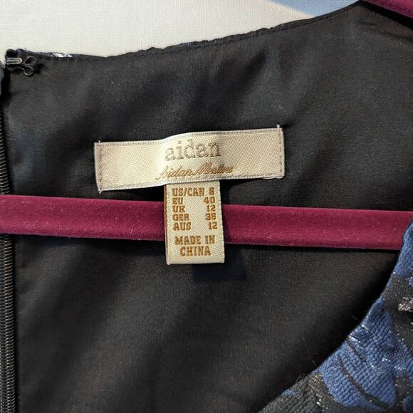 Aidan Mattox Navy Dress Floral Brocade V-Neck Column Dress Size 8 - Picture 8 of 9